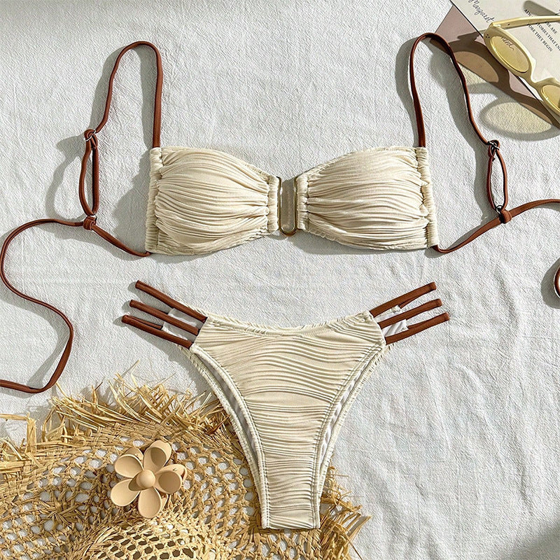 Damen Bikini-Set mit raffiniertem Falten-Design und modischen Akzenten Shopnory