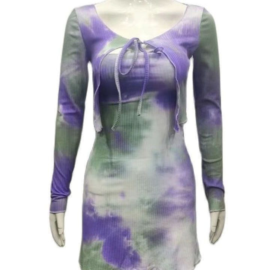 Damen Figürliches geripptes Minikleid mit Cut-Out-Bindung und Bolero-Detail Shop Nory