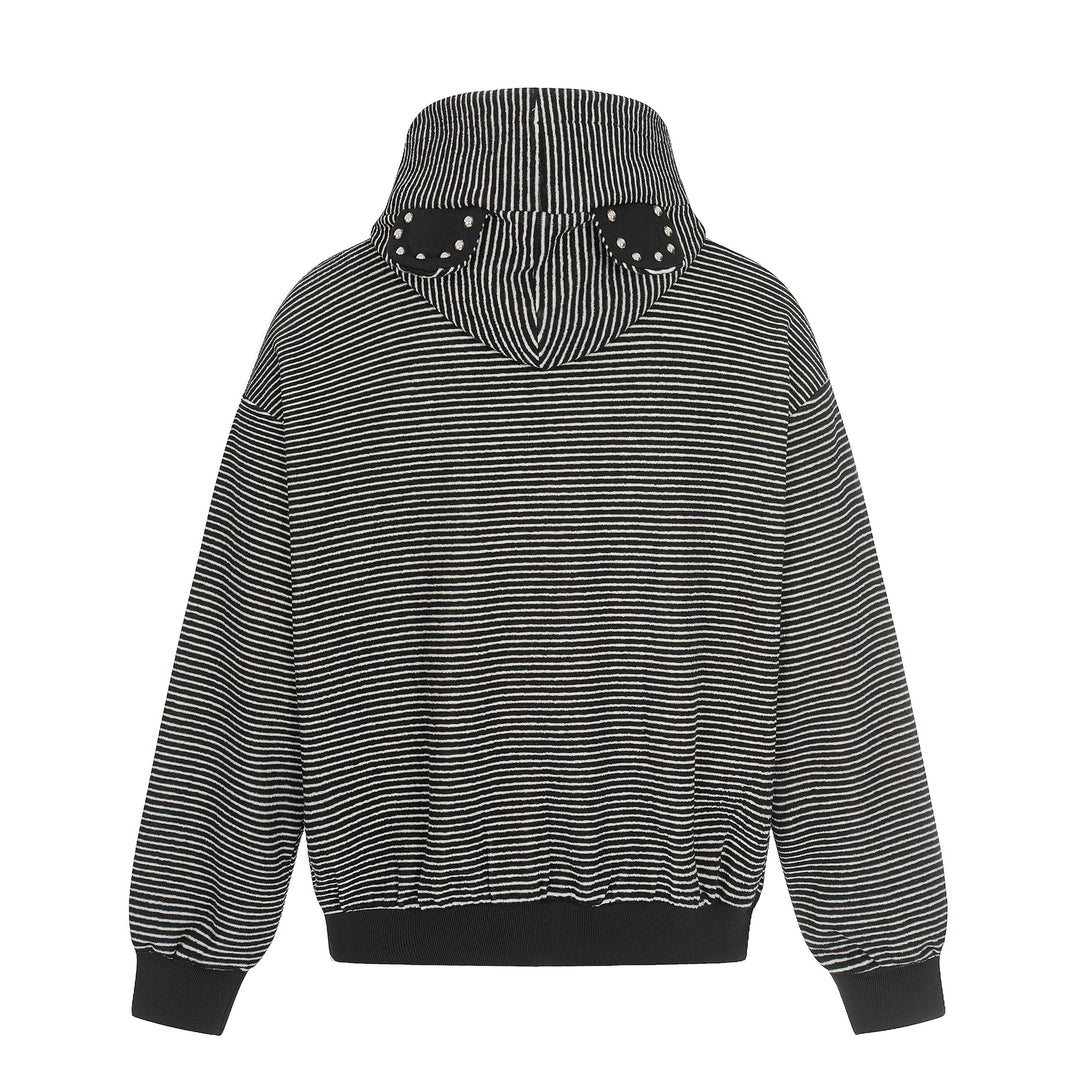 Unisex Gestreifte Kapuzen-Sweatjacke mit Reißverschluss und strukturierter Oberfläche Shop Nory