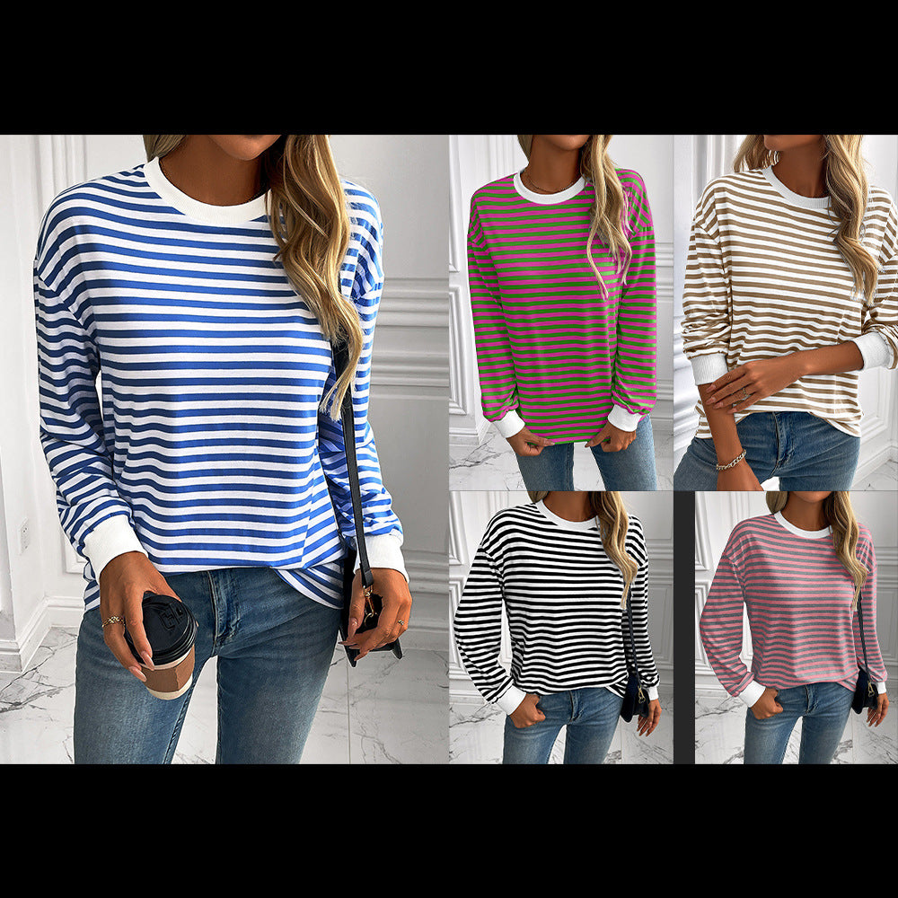 Damen gestreifter Langarm-Pullover mit lässigem Schnitt