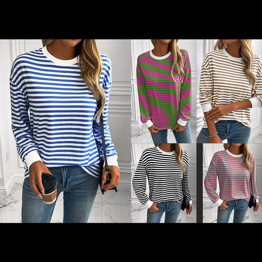 Damen gestreifter Langarm-Pullover mit lässigem Schnitt