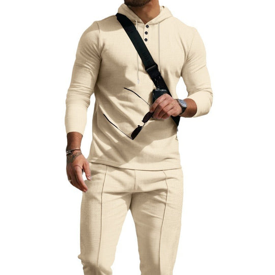 Herren nan figurbetonter Henley-Kapuzenpullover mit schmaler Passform und feiner Waffelstruktur Shop Nory