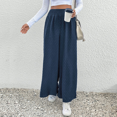 Damen Weite Leichte Maxihose mit Gummibund, strukturierter Punkttextur und Eingrifftaschen Shop Nory