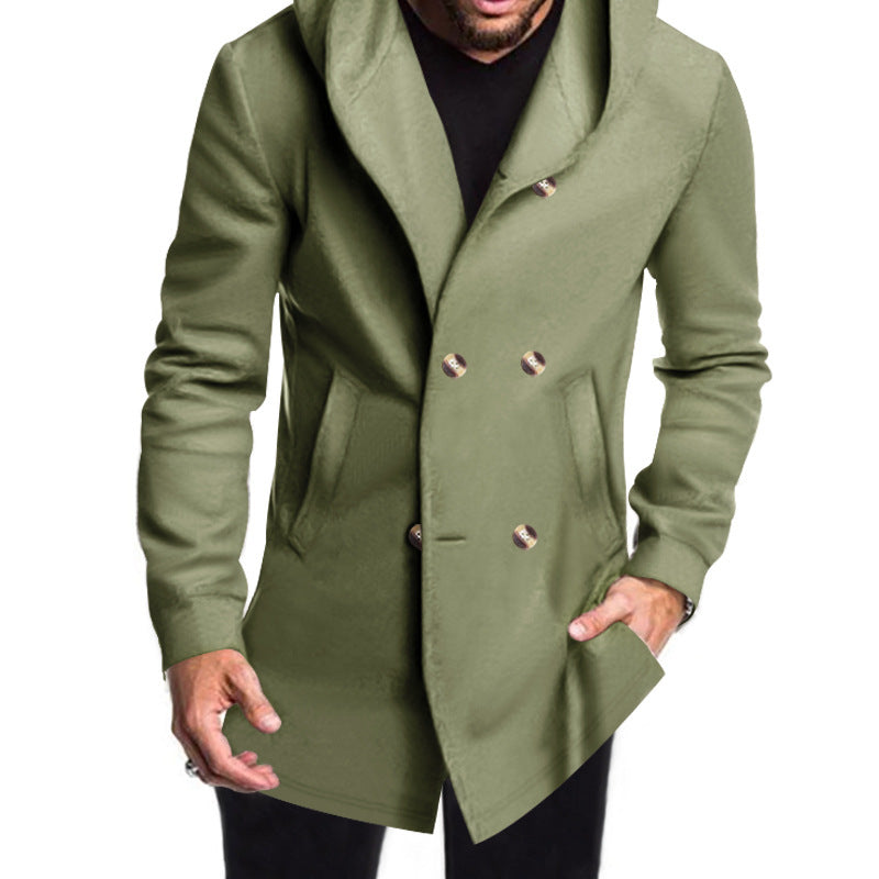Herren Modische Doppelreihige Jacke mit Kapuze