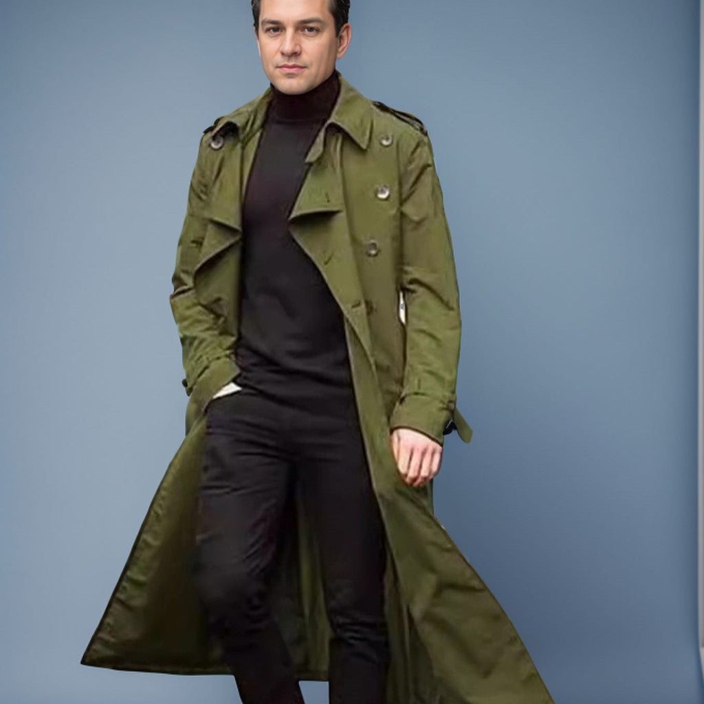 Herren eleganter Trenchcoat mit taillierbarem Gürtel und klassischen Details