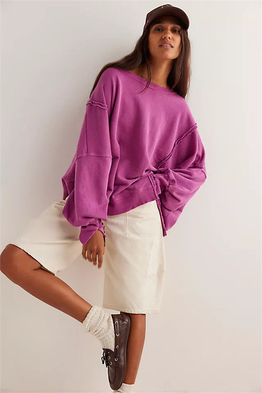 Damen oversized Sweatshirt mit Ballonärmeln, offenen Saumnähten und seitlichen Schlitzen Shop Nory