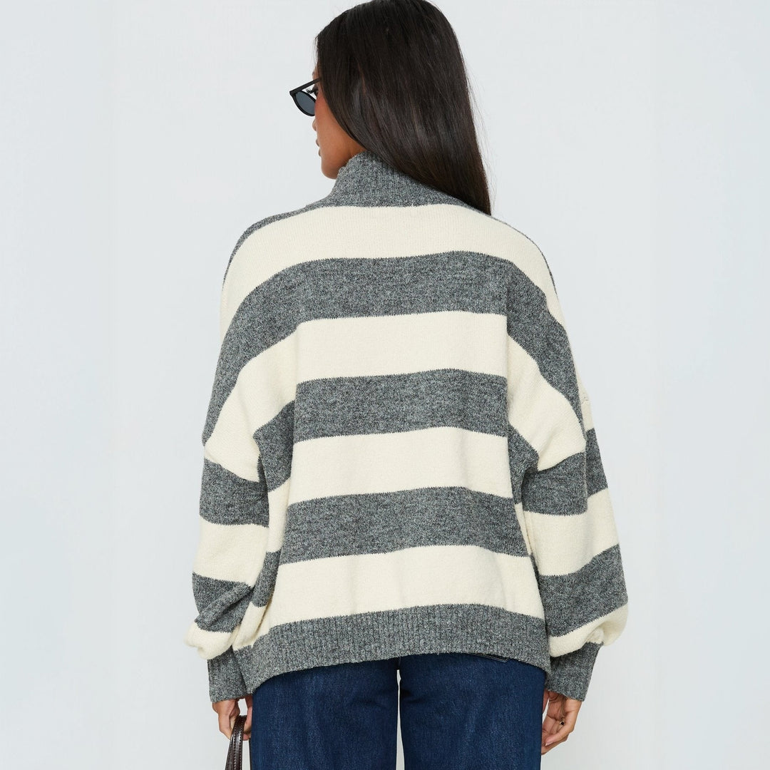 Damen Oversize Streifen-Pullover mit Rollkragen Shop Nory