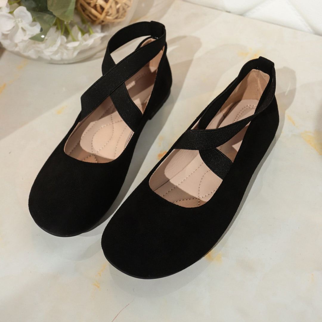 Damen Ballerinas mit elastischen Kreuzriemen und weichem Samtvelours-Obermaterial Shop Nory