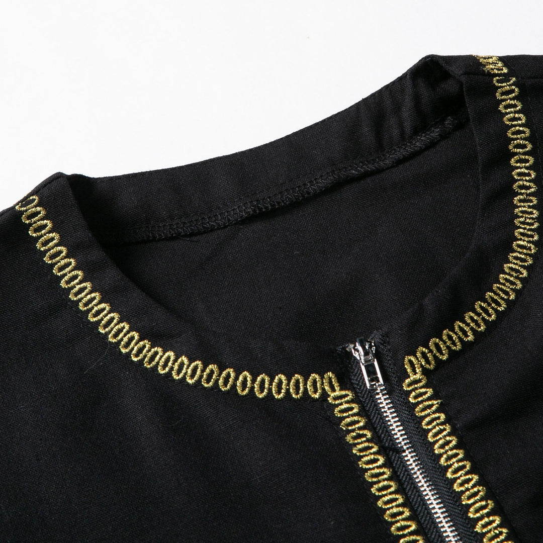 Herren Elegante Langtunika mit Rundhalsausschnitt, Frontreißverschluss und goldener Zierstickerei Shop Nory