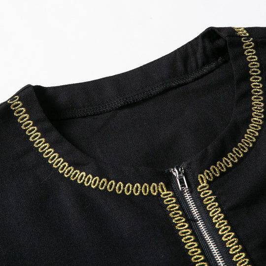 Herren Elegante Langtunika mit Rundhalsausschnitt, Frontreißverschluss und goldener Zierstickerei Shop Nory