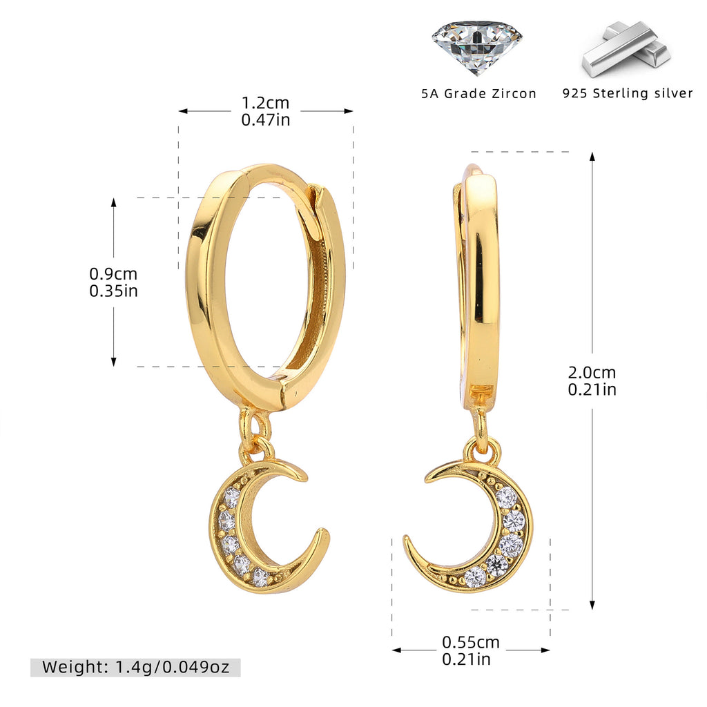 Damen Ohrhänger mit elegantem Mondanhänger und funkelnden Zirkonen Shop Nory