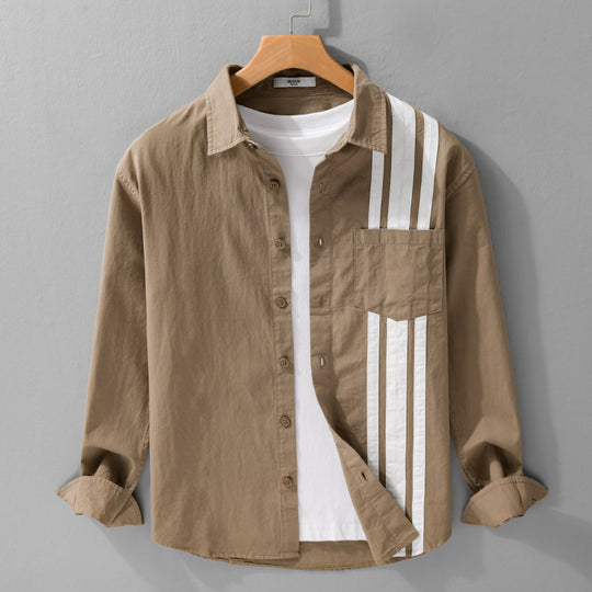 Herren Hemdjacke mit asymmetrischen Streifen und aufgesetzter Brusttasche Shop Nory