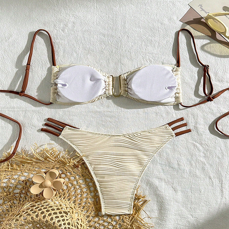 Damen Bikini-Set mit raffiniertem Falten-Design und modischen Akzenten Shopnory