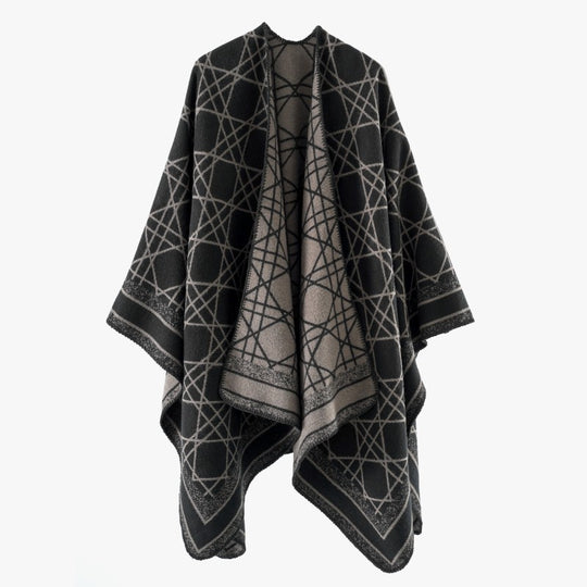 Damen Wendbarer Jacquard-Capeponcho mit geometrischem Allovermuster und offenem Kimono-Fall Shop Nory