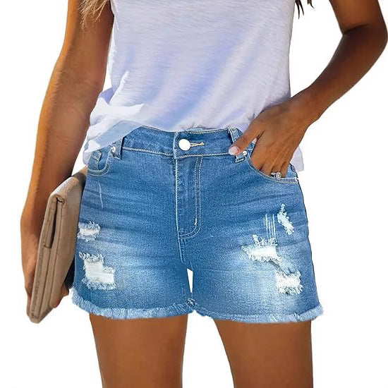 Damen Destroyed Denim-Shorts mit fransigen Säumen und lässigem Schnitt