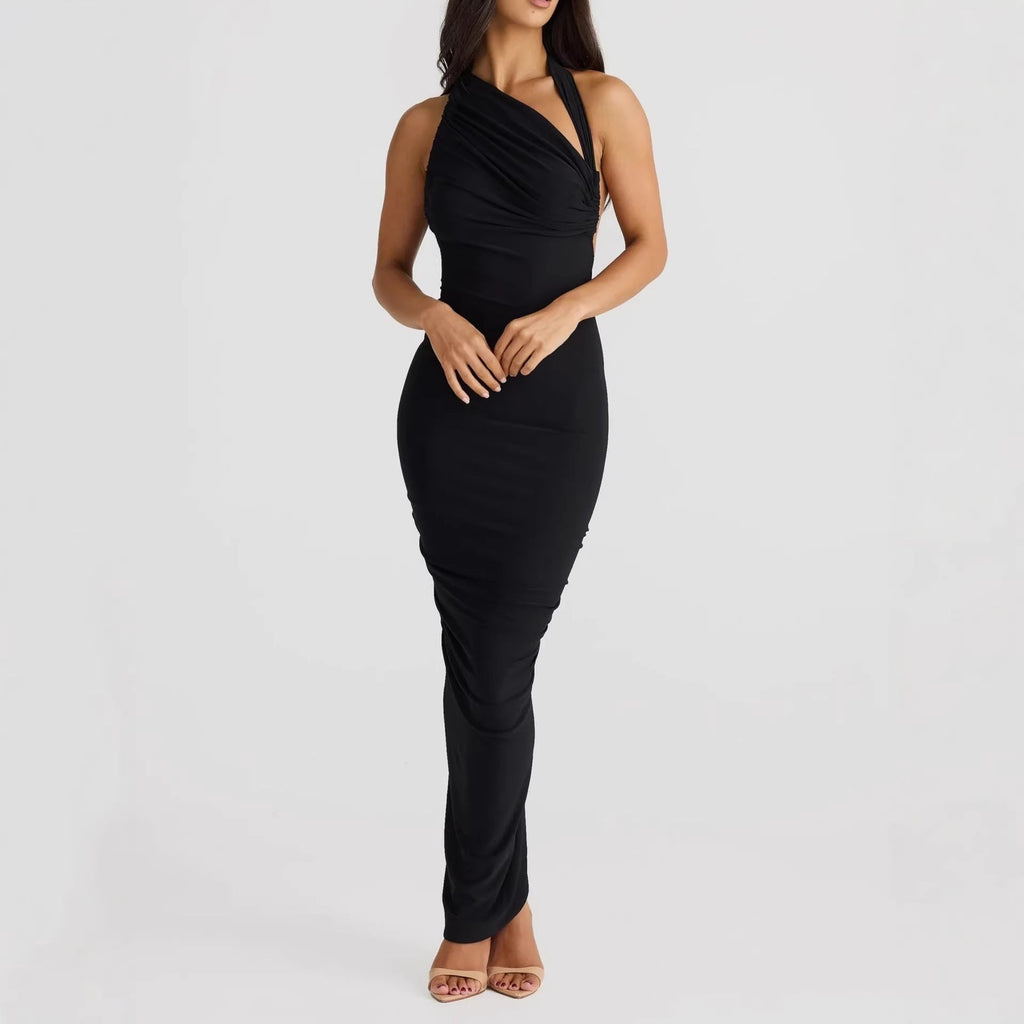 Damen Elegantes langes Wickelkleid mit schulterfreiem Design und gerafftem Oberteil