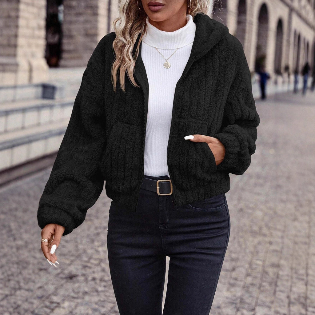 Damen Fleecejacke mit Kapuze und weichem Innenfutter Shopnory