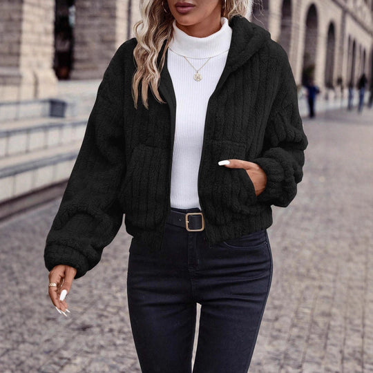Damen Fleecejacke mit Kapuze und weichem Innenfutter Shopnory