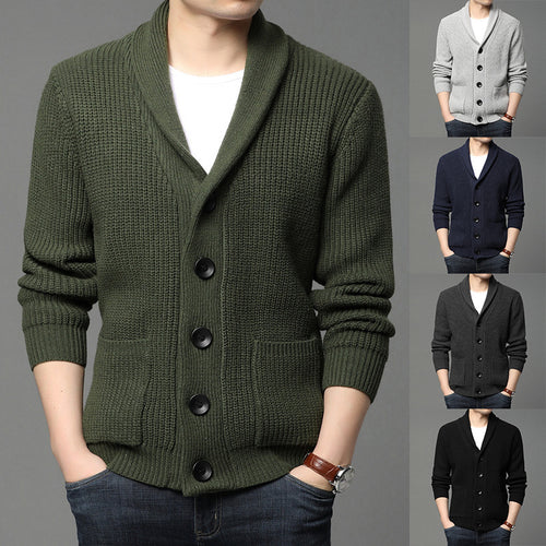 Herren Grobstrick-Cardigan mit Schalkragen, aufgesetzten Taschen und Knopfleiste Shop Nory
