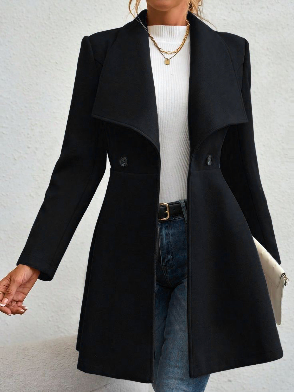 Damen Elegante Doppelreihige Wolljacke