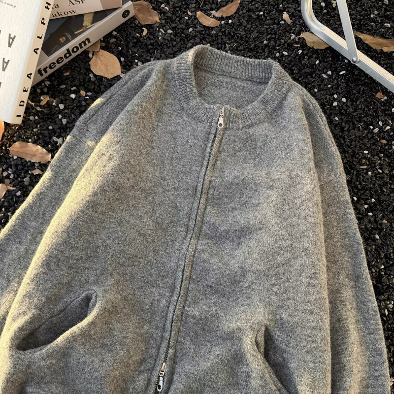 Unisex Feinstrick-Zipcardigan mit Rundhals und weichem Alpaka‑Mix Shop Nory