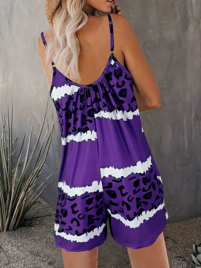 Damen luftiger Overall mit Spaghettiträgern und modischem Tierdesign