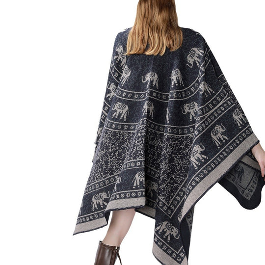 Damen Capeponcho im Wickelstil mit ornamentaler Jacquardstruktur und offenem Kimono-Fall Shop Nory