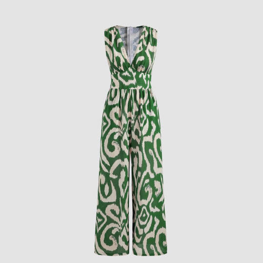 Damen Modischer Maxijumpsuit mit tiefem V-Ausschnitt und elastischem Taillengürtel