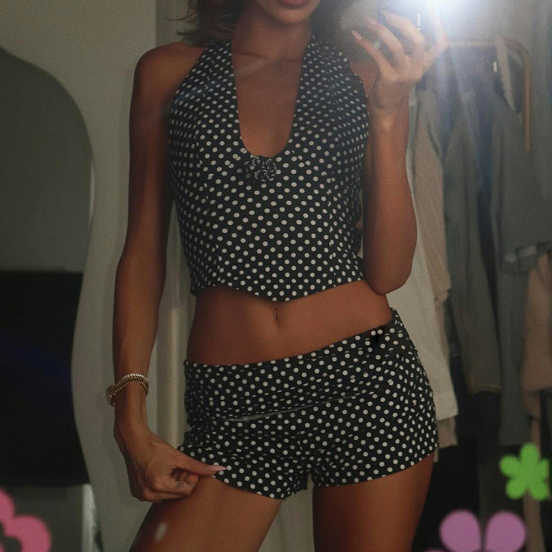 Damen Bikinitop und Shorts-Set mit Polka-Dots Shopnory