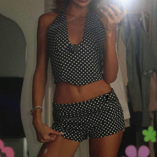 Damen Bikinitop und Shorts-Set mit Polka-Dots Shopnory