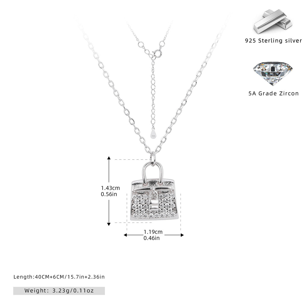 Damen Halskette mit einzigartigem Handtaschenanhänger aus hochwertigem 925 Sterling Silber und funkelnden Zirkonia Shop Nory