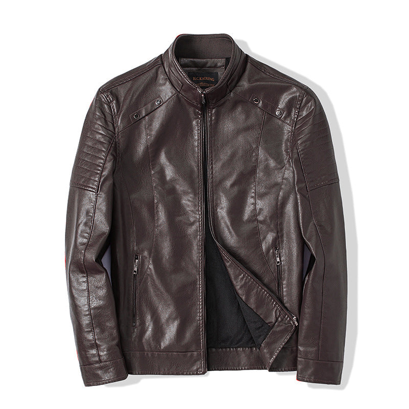 Herren schlanker Kunstleder-Moto-Blouson mit ergonomischen Nähten und Stehkragen Shop Nory