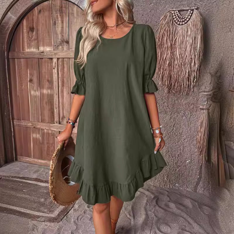 Damen Sommerliches Freizeitkleid mit Rüschendetails und lockerem Schnitt