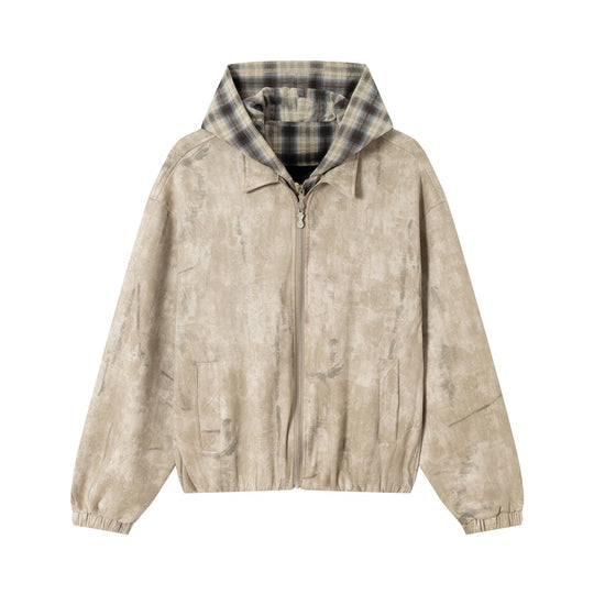 Unisex Kurz geschnittene Boxy‑Jacke aus Wildlederoptik mit kariert gefütterter Kapuze Shop Nory