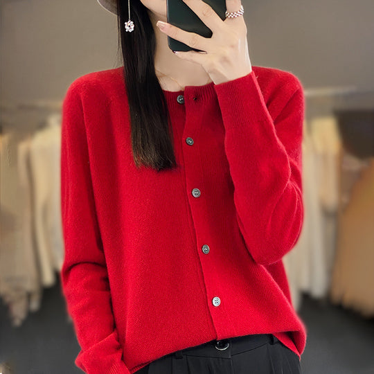 Damen Kurzgeschnittener Cardigan in Mohair‑Optik mit Rundhalsausschnitt und Perlmuttknöpfen Shop Nory
