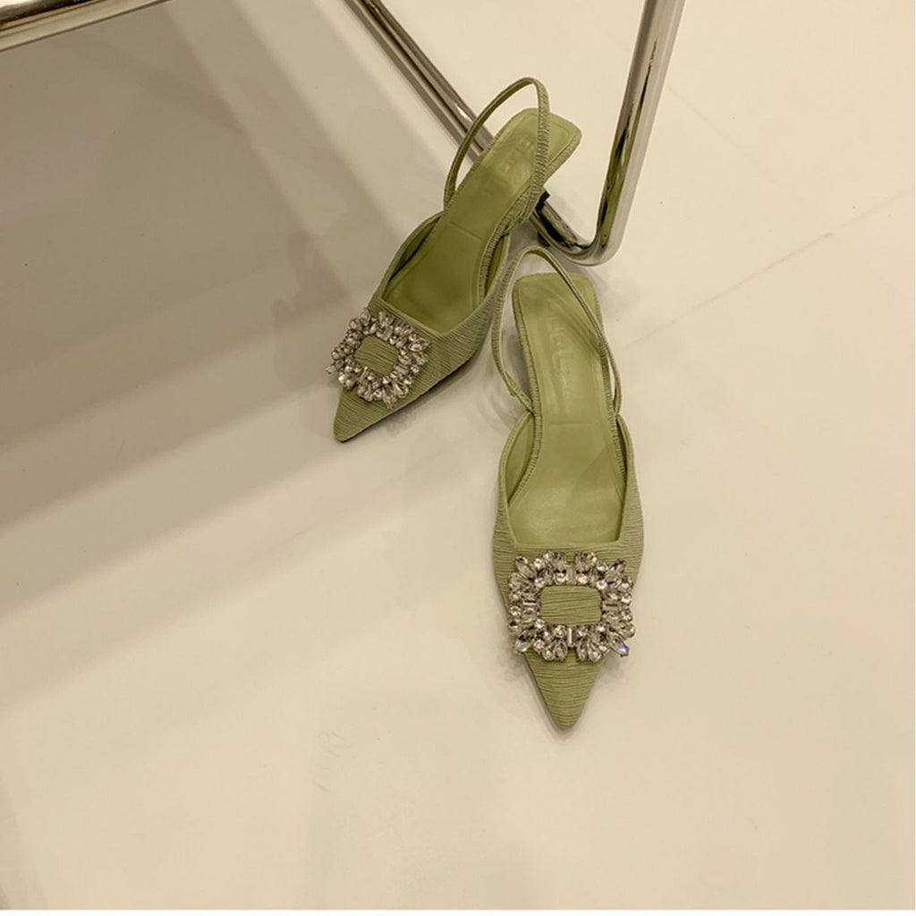 Damen Slingback-Pumps mit glänzenden Zierstein-Applikationen Shopnory
