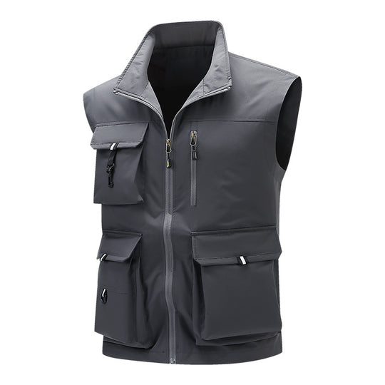 Herren Multifunktionale Outdoor-Utility-Weste mit mehreren Cargo-Taschen und Stehkragen Shop Nory