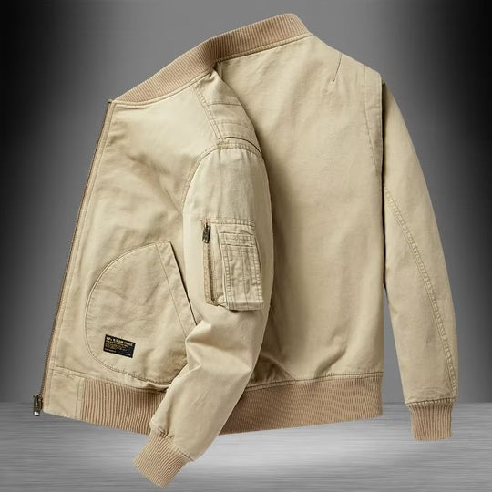 Herren Baumwoll-Canvas Bomberjacke mit Ärmeltasche und Rippbündchen Shop Nory