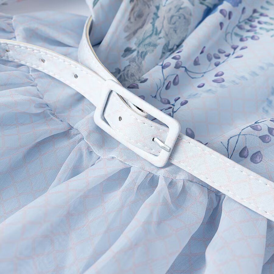 Damen Maxikleid im Vintage‑Print mit Stehkragen, Glockenärmeln und Taillengürtel Shop Nory