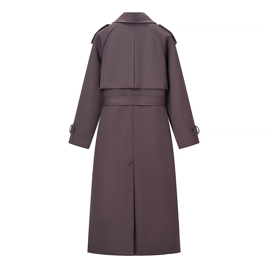 Damen Langer taillierter Trenchcoat mit Bindegürtel und doppelreihiger Knopfleiste Shop Nory