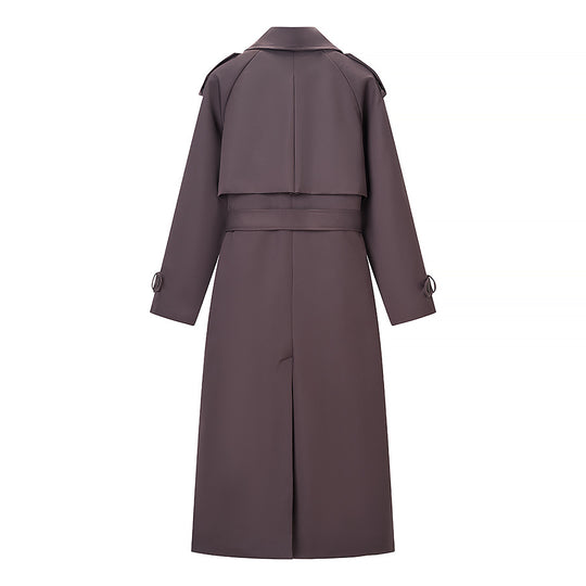 Damen Langer taillierter Trenchcoat mit Bindegürtel und doppelreihiger Knopfleiste Shop Nory
