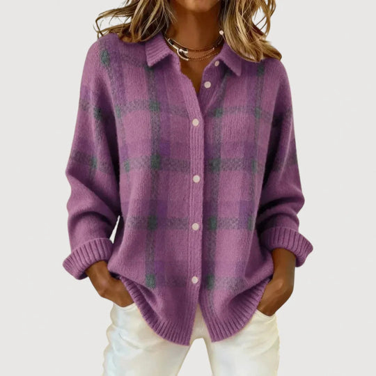 Damen Modische Karierte Strickjacke