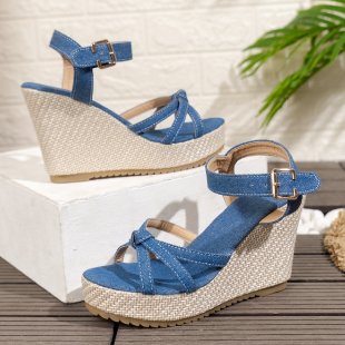 Damen Wedge-Sandaletten mit geflochtenem Jute-Detail und rutschfester Sohle