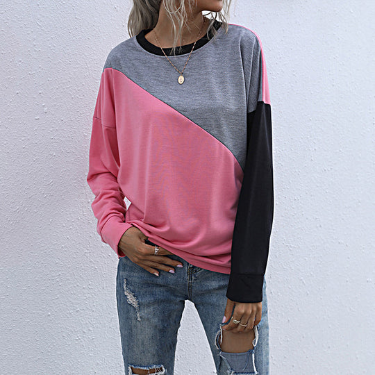 Damen Lässiges Colorblock-Sweatshirt mit diagonaler Teilung und Raglanärmeln Shop Nory