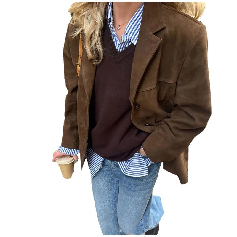 Damen weiche Wildlederjacke im lässigen Oversize-Schnitt
