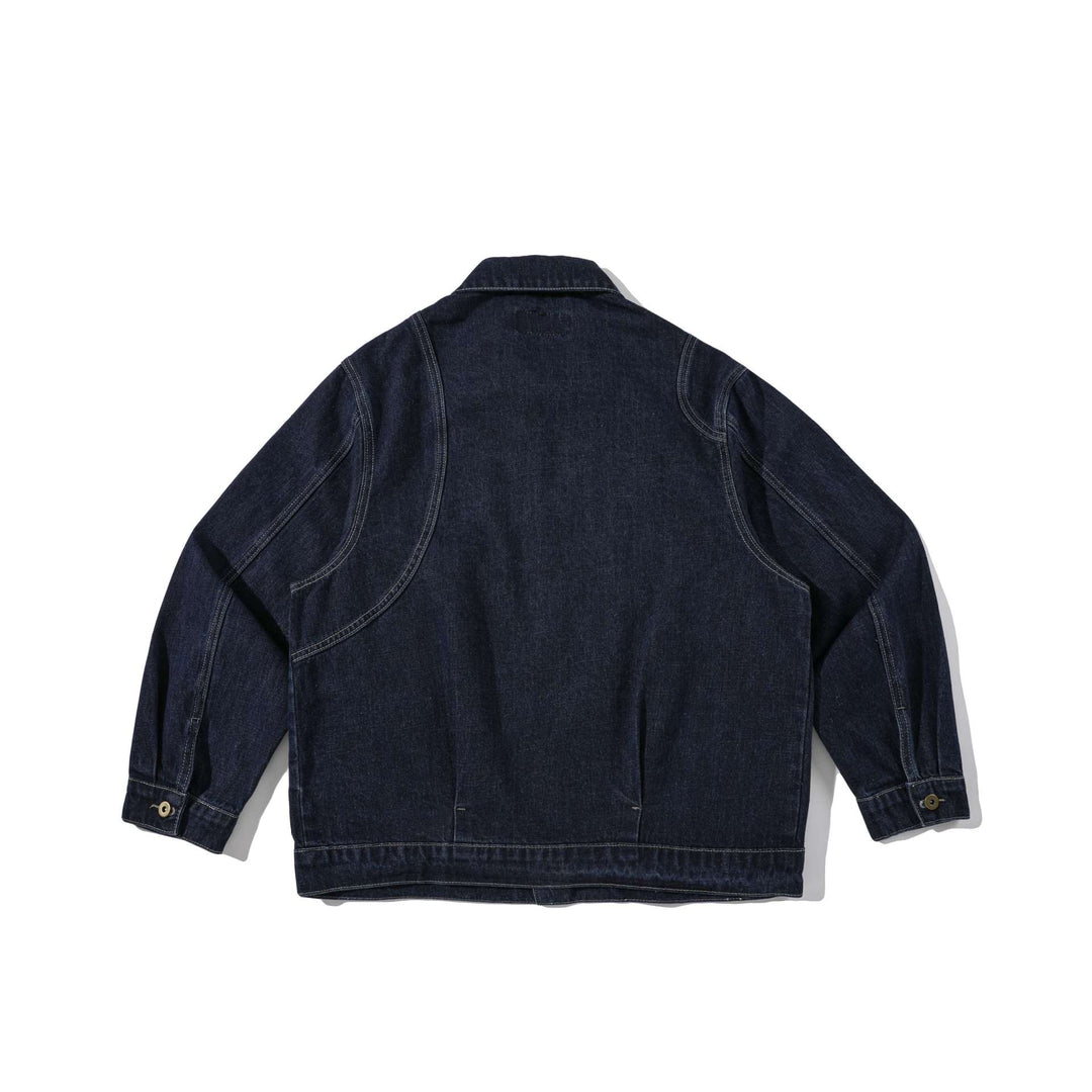 Unisex Boxy-Denimjacke im Workwear‑Stil mit markanten Rundtaschen Shop Nory