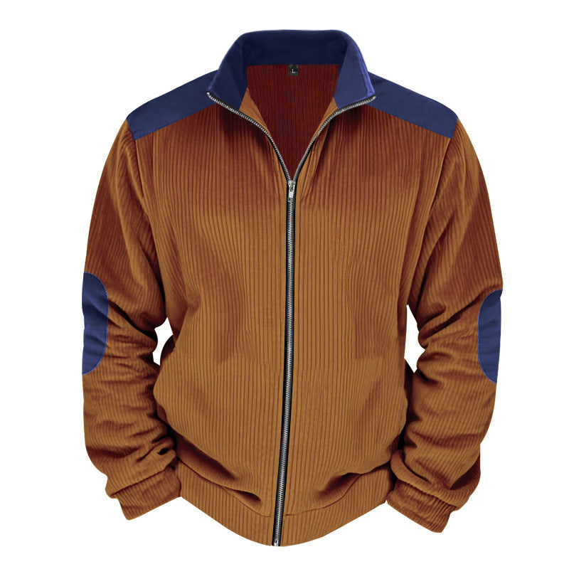 Herren Sportliche Zip-Jacke mit Rippenstruktur und Kontrastärmel