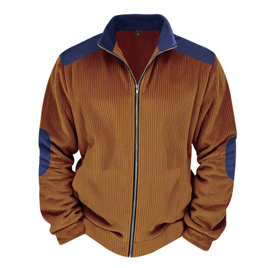 Herren Sportliche Zip-Jacke mit Rippenstruktur und Kontrastärmel