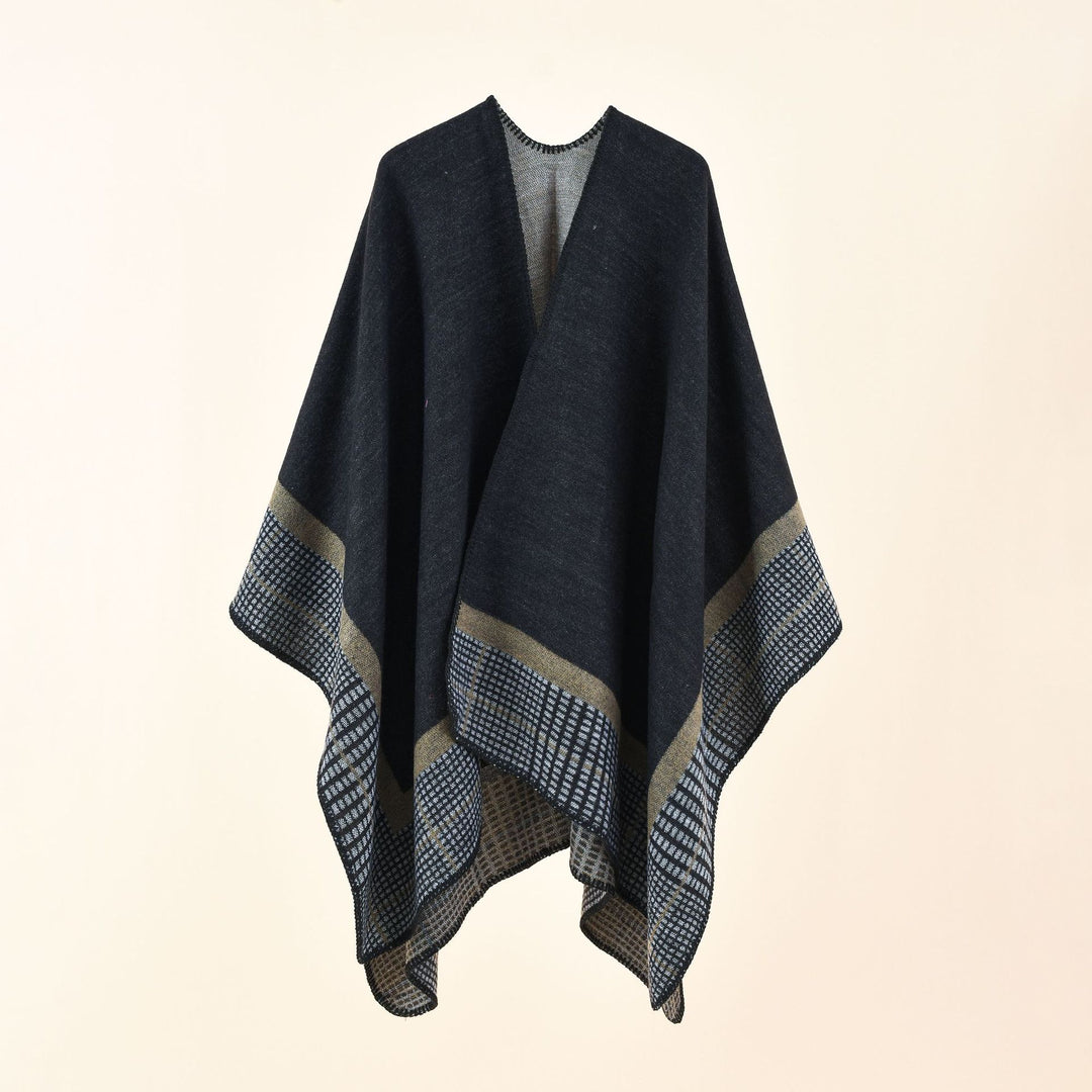 Damen Oversize-Capeponcho aus Wollmix mit kastigem Fall und feiner Bordürenstruktur Shop Nory