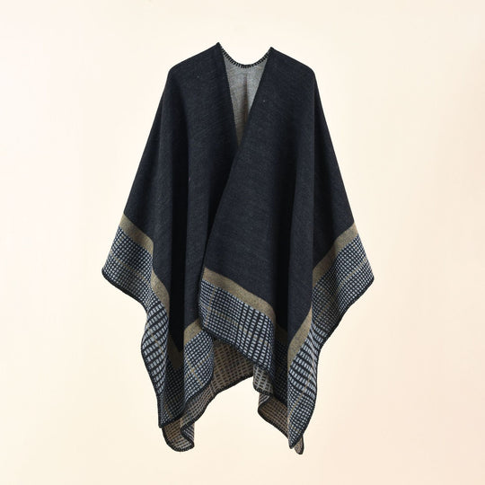 Damen Oversize-Capeponcho aus Wollmix mit kastigem Fall und feiner Bordürenstruktur Shop Nory